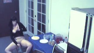 Young teen asian masturbation and cums in office kitchen